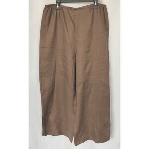 Vintage Caroline Rose Cropped Wide Leg 100% Linen Pants Brown Size M